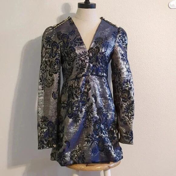 Rare London Limited edition blue metallic cocktail dress NWT size 6 - Picture 1 of 6